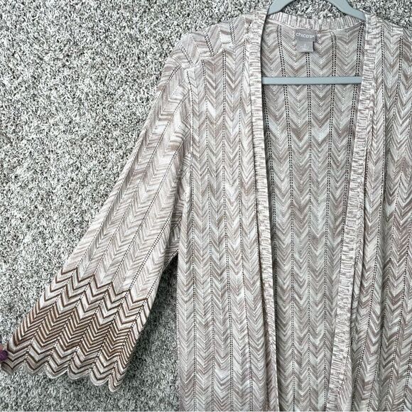 Chico’s Cardigan Sweater Womens 3 / XL / 16 Neutral Chevron Patterned Open Front - Picture 4 of 10